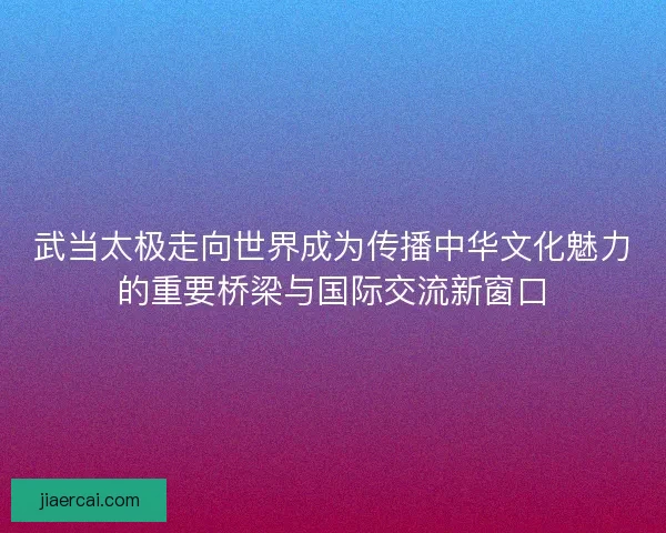 武当太极走向世界成为传播中华文化魅力的重要桥梁与国际交流新窗口
